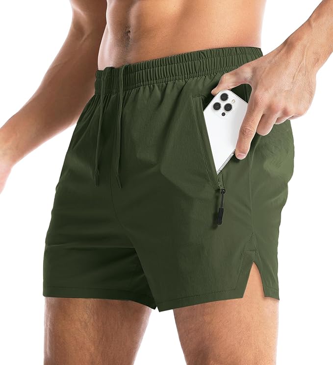 Aolesy Men's Gym Shorts Linerless & Liner - 5" Quick Dry Workout Running Shorts with Zip Pockets Sports Athletic Shorts
