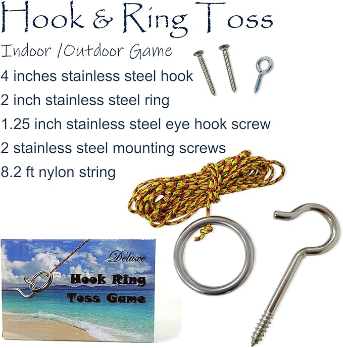 Jac & Mok Hook and Ring Toss Games Outdoor Indoor Games-Hardware and Nylon String Ring Toss Toys