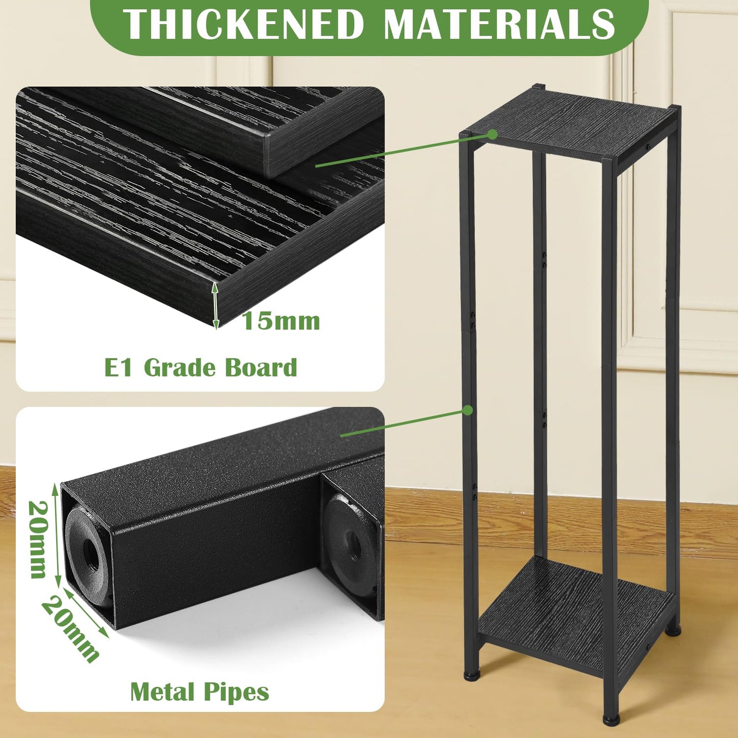 Dipion Extra Tall Plant Stand Indoor,40 Inch Plant Stands,2 Tier Metal Plant Stand with Heavy Duty Wood,Black