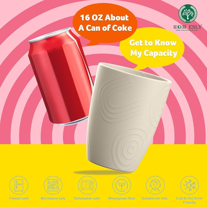 Homienly Wheat Straw Cup Unbreakable Water Cup | 16 OZ Reusable Water Drinking Glasses Sets of 8 | Lightweight Tumbler for Kitchen Outdoor | Dishwasher & Microwave Safe Kitchen Cup Set - Beige