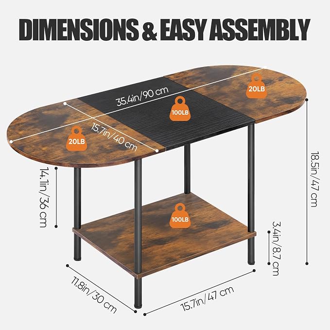 Small Coffee Tables for Living Room,Mid Century Oval Center Table with Storage Shelf and Wood Tabletop,2-Tier Farmhouse Narrow Cocktail Tea Table for Small Space,Apartment,Rustic Brown