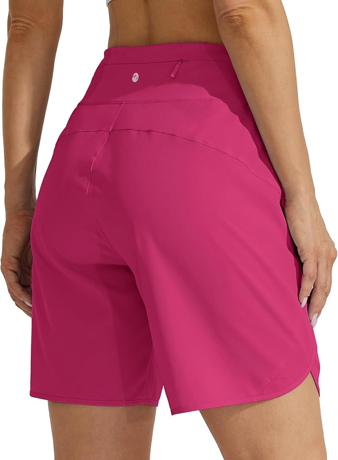 Willit Women's 7" Athletic Running Shorts Long Workout Hiking Shorts Quick Dry High Waisted Active Zipper Pocket(Small)