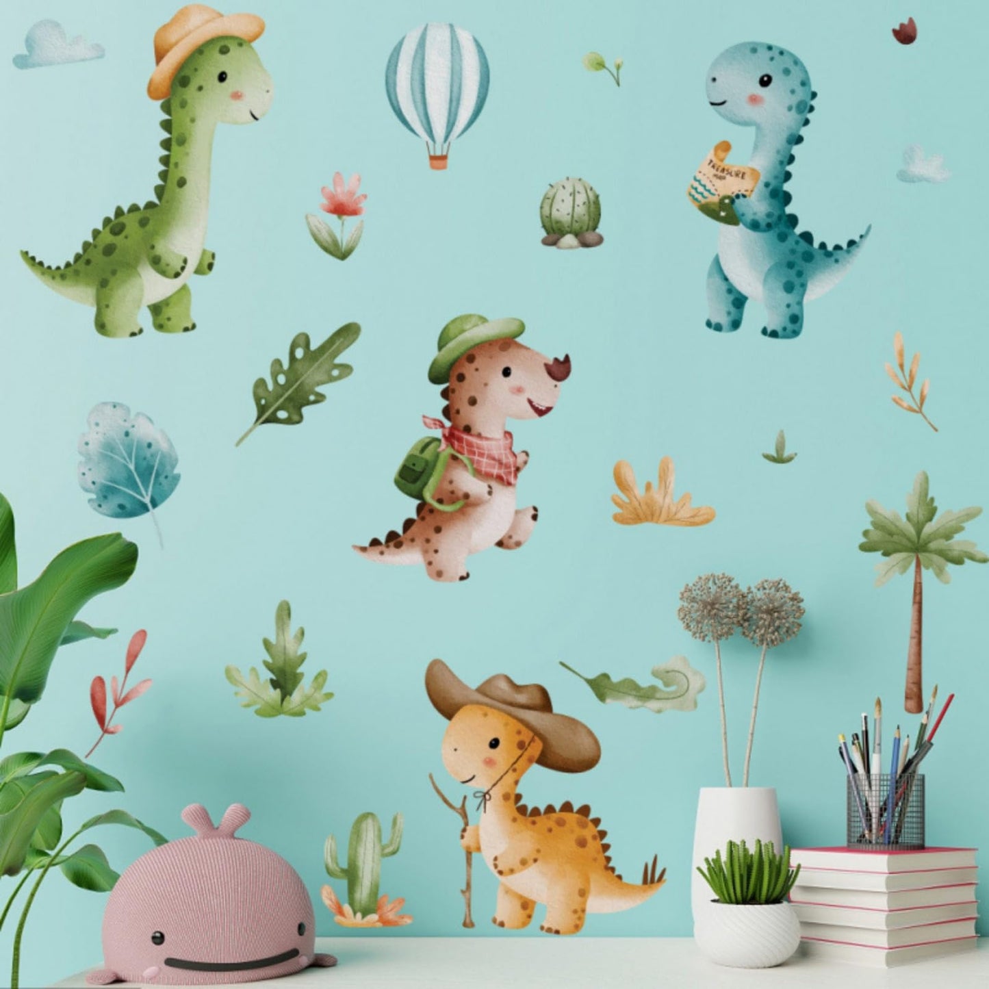 Cute Cartoon Dinosaur Wall Decal Dinosaur Wall Sticker Wall Decoration for Children's Room Kindergarten Nursery Self-Adhesive Sticker Pegatinas para Pared