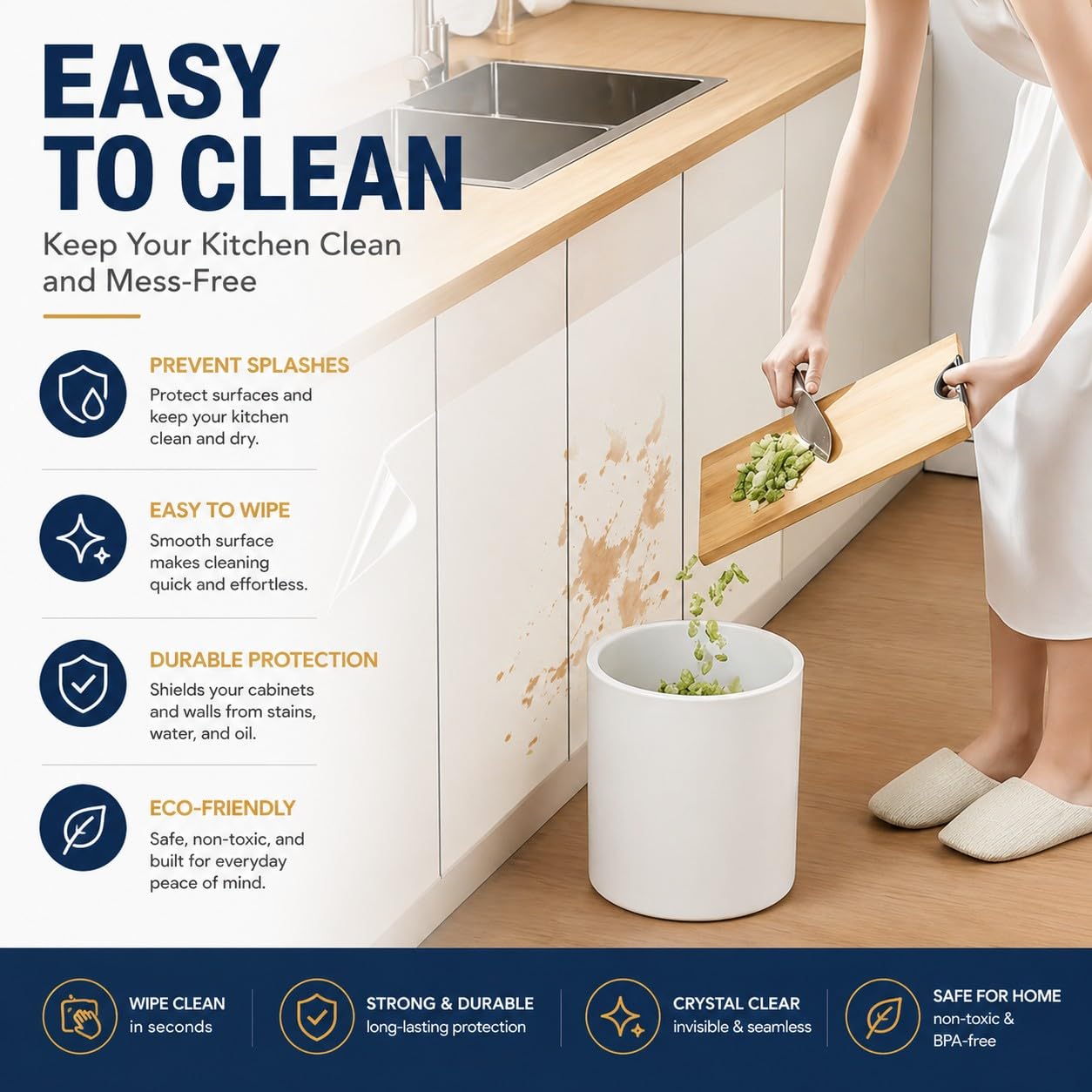 Clear Contact Paper Vinyl Wrap - Plastic Self Adhesive Wall Protector Film - Transparent Kitchen Backsplash Waterproof Protective Wallpaper Covering Peel and Stick for Furniture 11.8'' X 78.7"