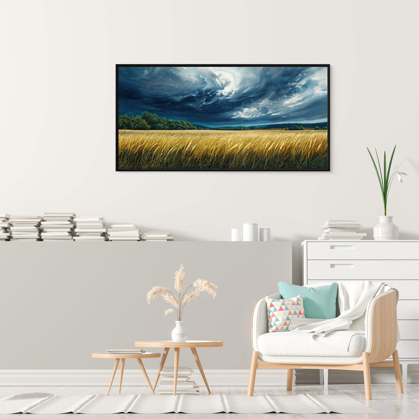 yiijeah Blue Abstract Canvas Wall Art - Rustic Wall Decor Living Room Bedroom Office Paintings Picture Framed Artwork for Walls Forest Landscape Sky Black Cloud Home Decoration