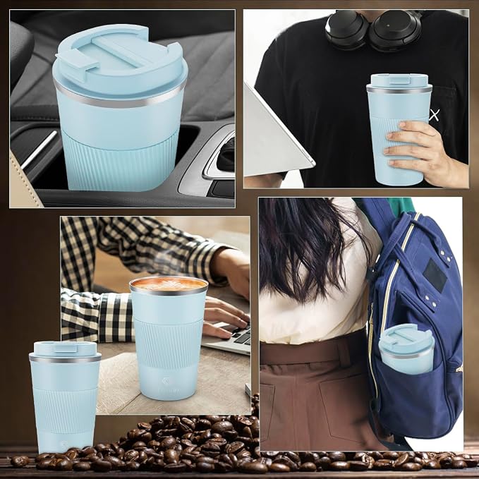 CS COSDDI 12 oz Stainless Steel Vacuum Insulated Tumbler - Coffee Travel Mug Spill Proof with Lid - Coffee Cups for Keep Hot/Ice Coffee,Tea and Beer (3rd pale blue)