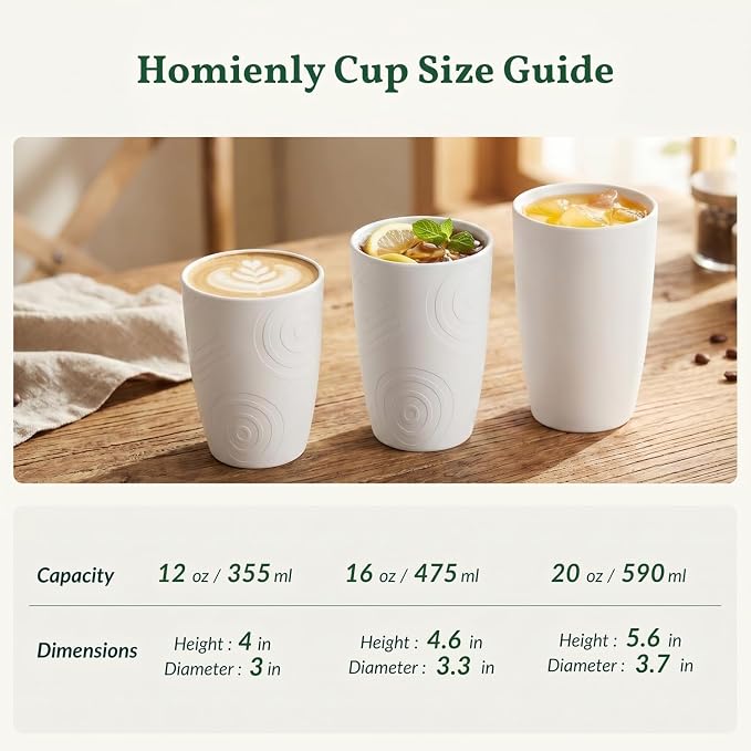 Homienly Kitchen Cups 12 OZ Wheat Straw Drinking Glasses–Unbreakable, Lightweight & Reusable Alternative to Plastic Cups,Dishwasher Safe Cups for Kitchen & Outdoor Use (White, 6 PCS)