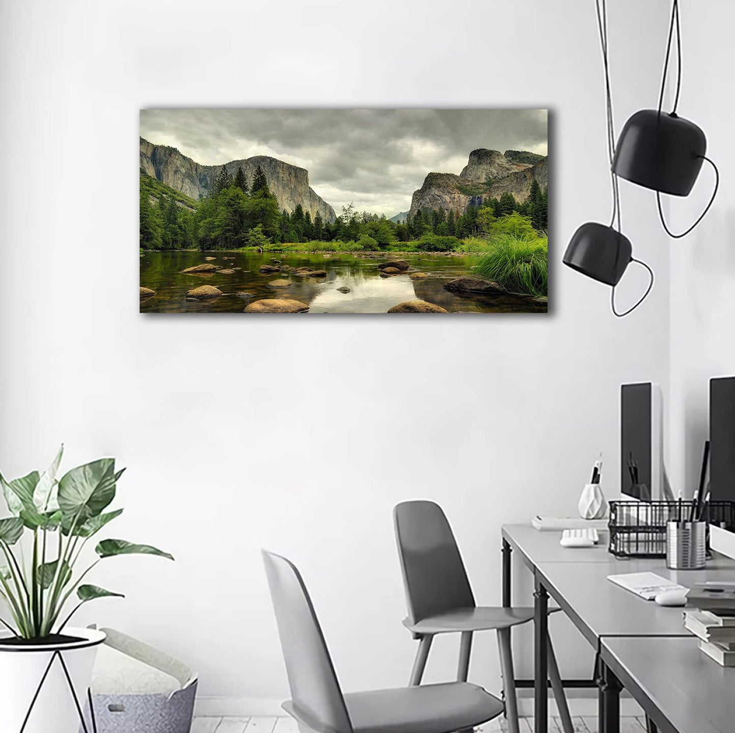 Yosemite Canvas Wall Art Green Mountain Clear Water Nature Pictures Wall Decor Yosemite National Park Scenery Canvas Painting Modern Forest Stream Landscape Canvas Print Artwork for Wall Decoration