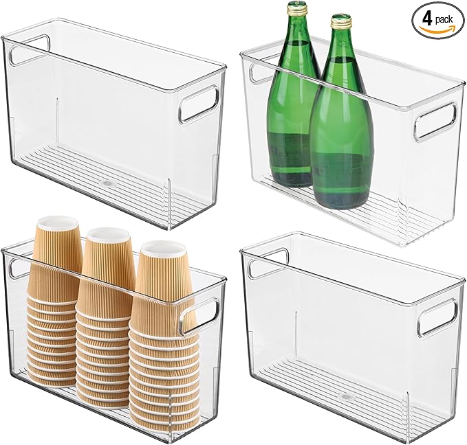 iDesign Tall Plastic Storage Bin with Handles, Set of 4, Clear | For Fridge or Freezer, Made in USA