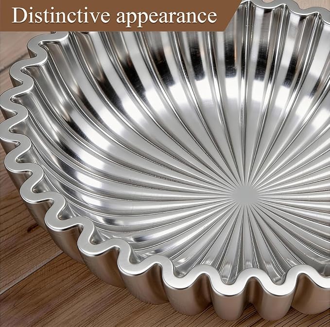 Large Modern Ruffle Bowls, Artificial Stone Decorative Catch All Bowl for Kitchen Counter and Entryway Table, Handcrafted Fruit Bowls and Key Bowl for Home Decor（Silver