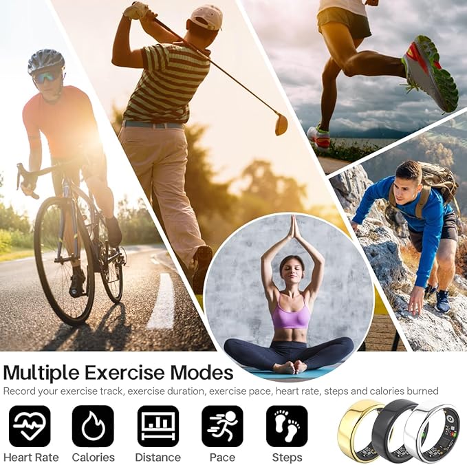 Smart Rings for Women Men,Fitness Tracker Ring,Heart Rate,Blood Oxygen,Blood Pressure,Step Tracker,Sleep Monitoring,No Subscription Fee,IP68 Waterproof Smart Ring for iPhone&Android(Gold 8)