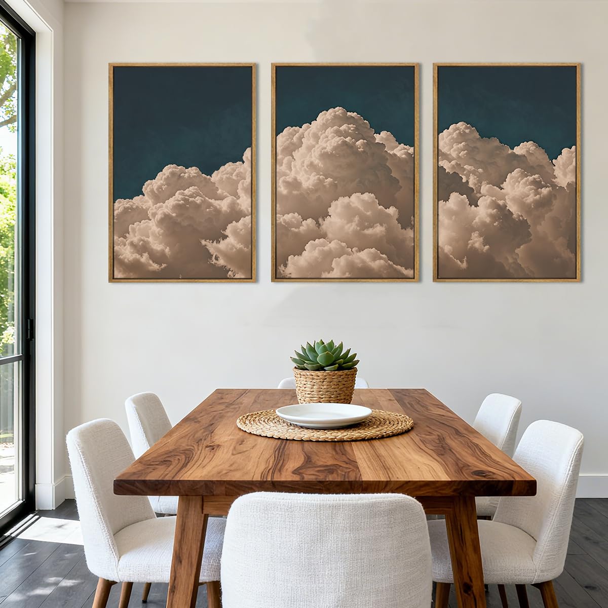 IARTTOP Large Framed Cloud Blue Wall Art 16x24 Inch Navy Cloud Canvas Painting Modern Abstract Sky Landscape Wall Decor for Living Room Bedroom Dining room Set of 3