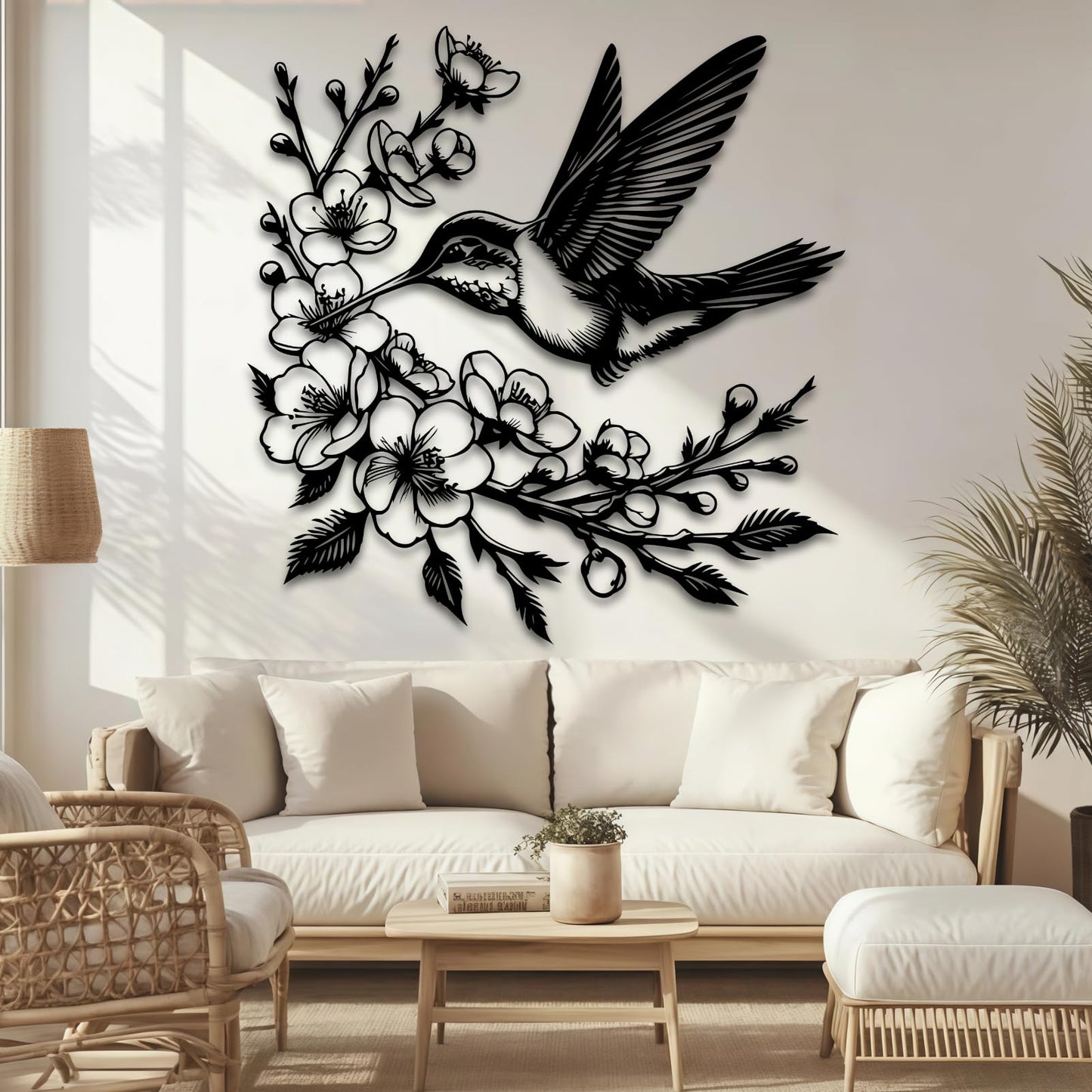 Maclou Hummingbird Metal Wall Art,Metal Flower Wall Decor,Hummingbird Wall Decor for Bedroom,Living Room,Bathroom (Black,19" x 18" / 47 x 45 cm)