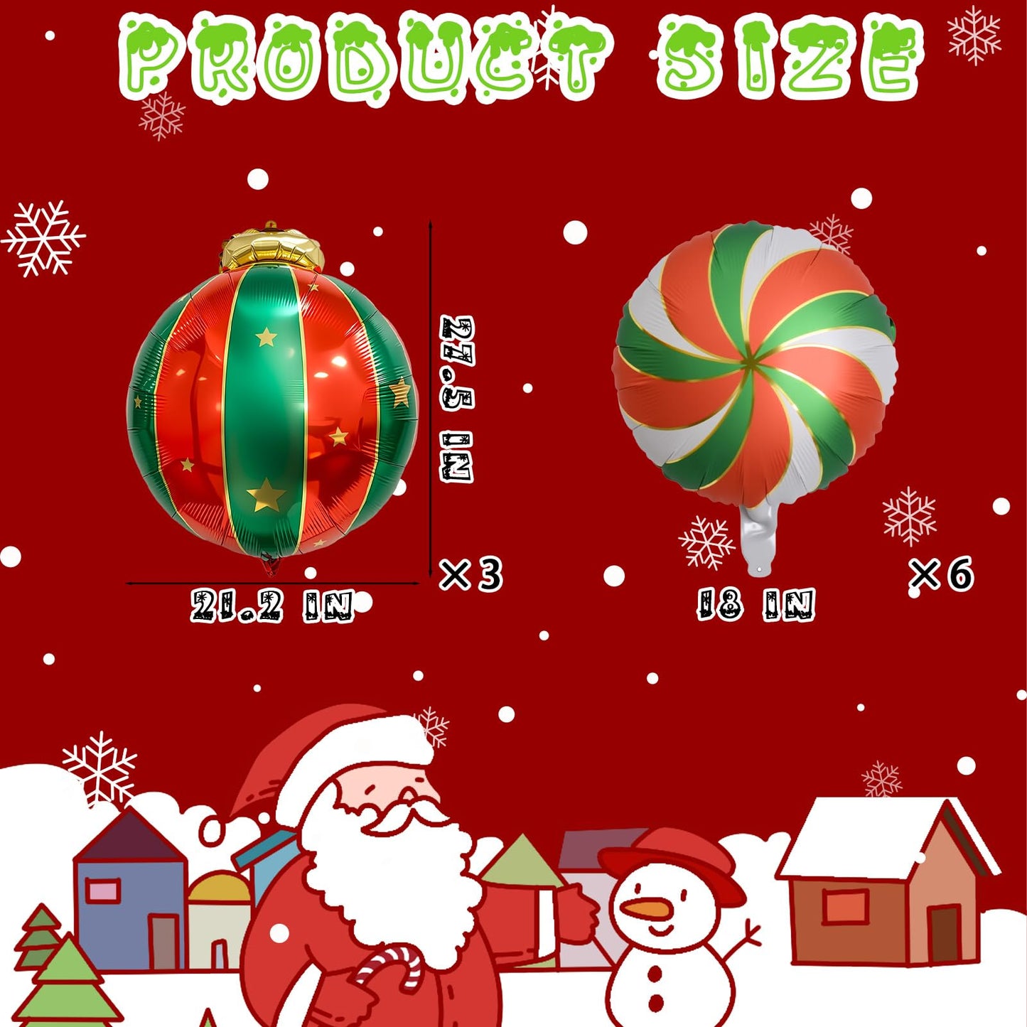 9PCS Christmas Balloon Decorations Set, Round Candy Lollipop Foil Balloon, Hanging Balls Balloons for Xmas Party, Holiday Home & Event Decoration