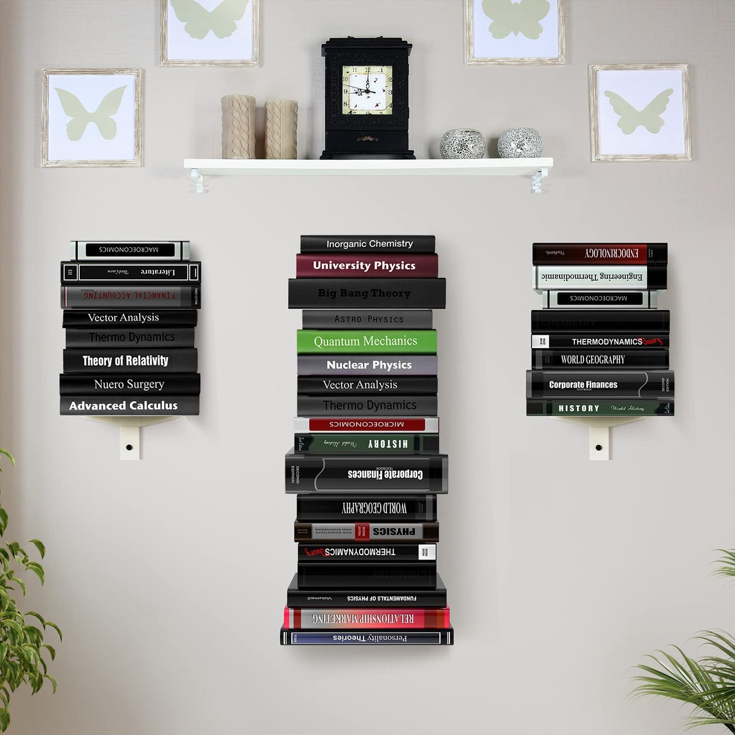 ART-GIFTREE Floating Book Shelves for Wall, 4 Tier Invisible Floating Bookshelf, Vertical Spine Book Tower, Wall Mounted & Space Saving, Heavy Duty Metal Book Organizer for Home Office, 2 Pack White