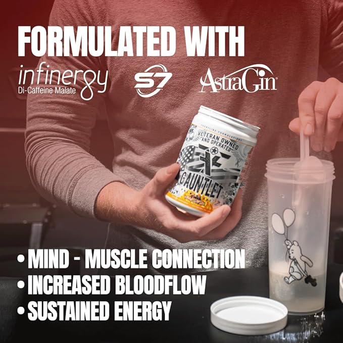 Gauntlet Pre-Workout Powder, Explosive Workouts, Laser Focus, Mid Stim, Amazing Flavor, Veteran Owned and Operated, Packaging May Vary (25 Servings, Strawberry Banana)