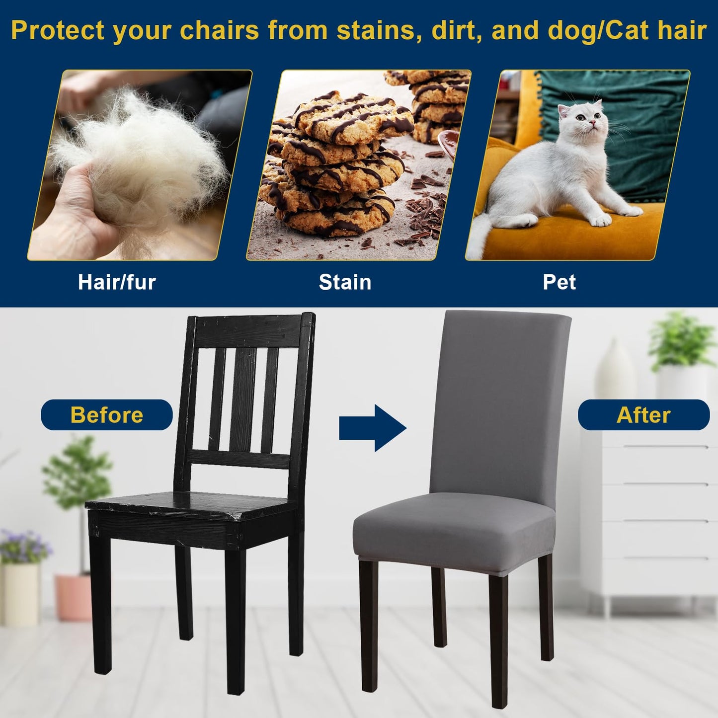 Fafua Chair Covers, Stretch Kitchen Dining Room Chair Covers Set of 6, Removable Washable Dining Chair Slipcovers for Home, Hotel, Banquet