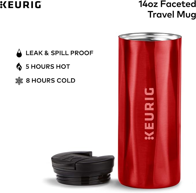 Keurig Coffee Travel Mug, Fits Under Any Keurig K-Cup Pod Coffee Maker, 14 oz, Red