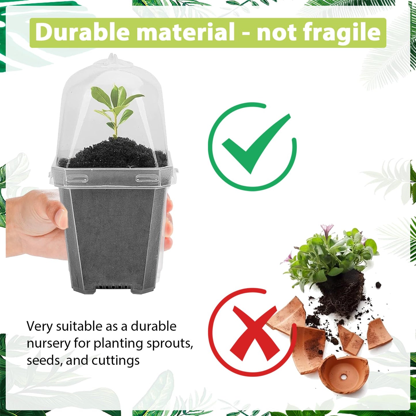 Hyuetrsa 30 Sets Plant Nursery Pots with Humidity Domes, 3" Plastic Gardening Pot with 30 Pcs Labels, Clear Seed Starting Pot Planter Containers with Drain Holes for Seedlings Vegetables Succulents