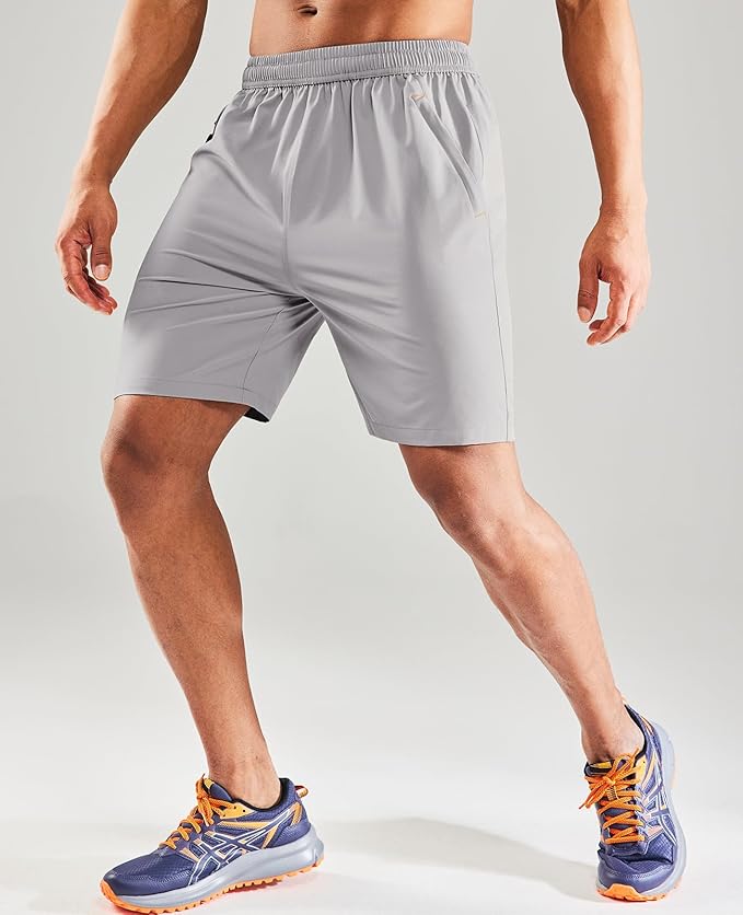 MIER Men's Quick Dry Running Shorts with Zipper Pocket, Elastic Waist Athletic Workout Exercise Fitness Shorts, 7 Inch