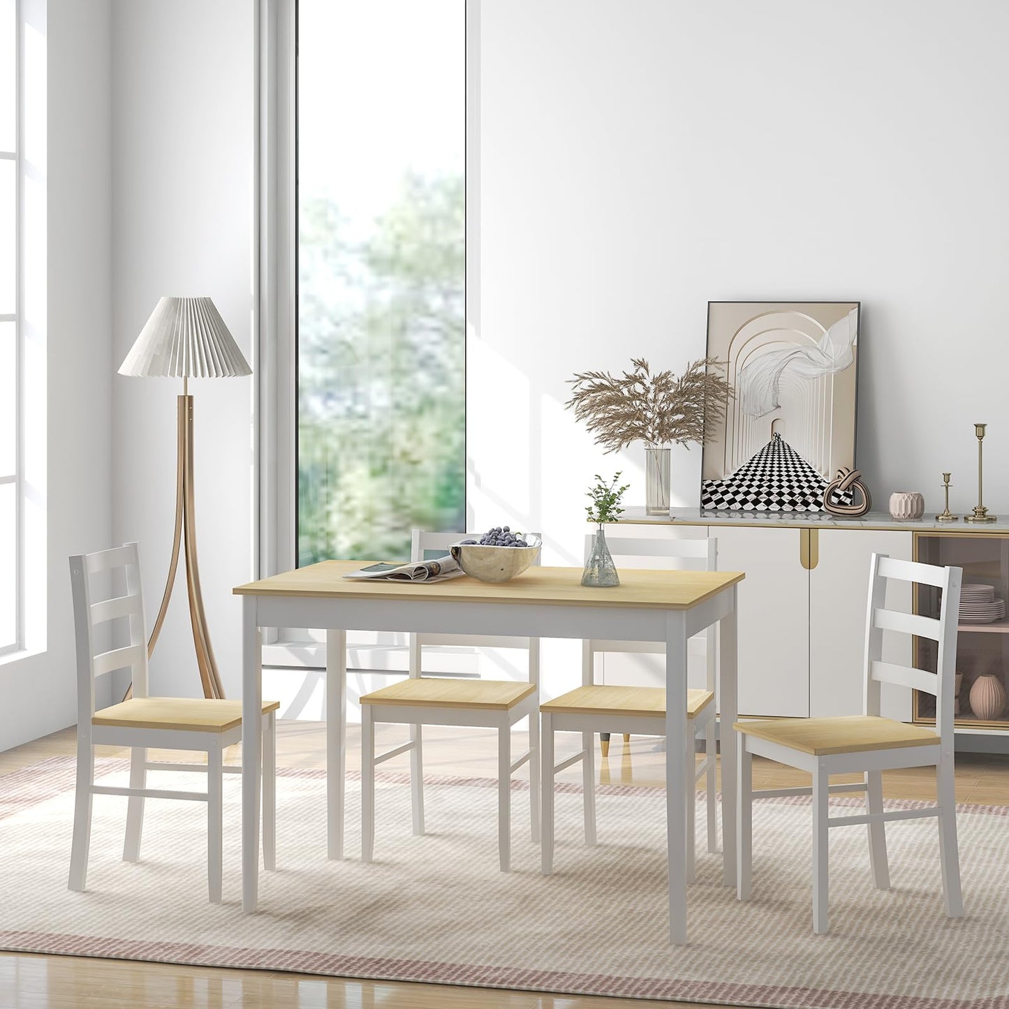 Giantex 5-Piece Dining Table Set for 4, 45" Rectangular Kitchen Table and Chairs Set with Solid Rubber Wood Legs, Space Saving Dinette Set for Small Space, Breakfast Nook, Restaurant (Beige)