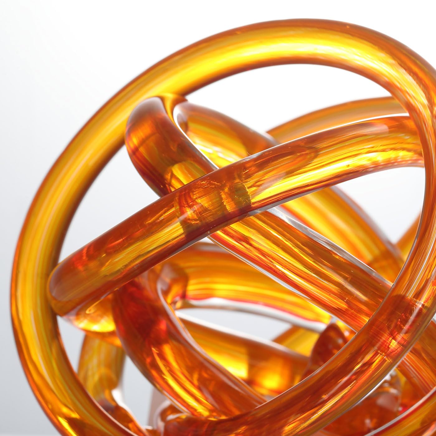 Luxury Lane Hand Blown Infinity Knot Sommerso Decorative Glass Ball for Bowls Home Decor 4 inch Tall Orbit Centerpiece Table Decoration Sculpture Ombre Red
