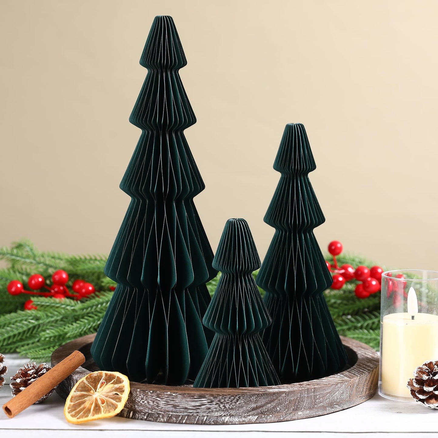 Christmas Decorations- 3PCS Honeycomb Christmas Tree DIY Table Centerpiece Set for Xmas Holiday Fireplace Table Party Decor (Green)