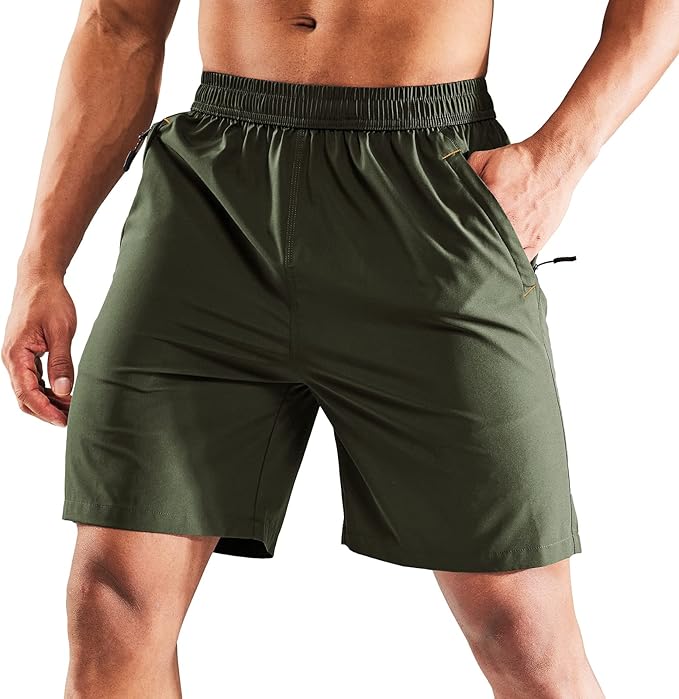 MIER Men's Quick Dry Running Shorts with Zipper Pocket, Elastic Waist Athletic Workout Exercise Fitness Shorts, 7 Inch