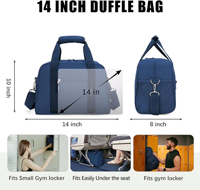 SeaRock 14 inch Small Gym Bag, Mini Duffel Bag for Women & Men, Carry On Lightweight for Travel Sport - Navy Blue