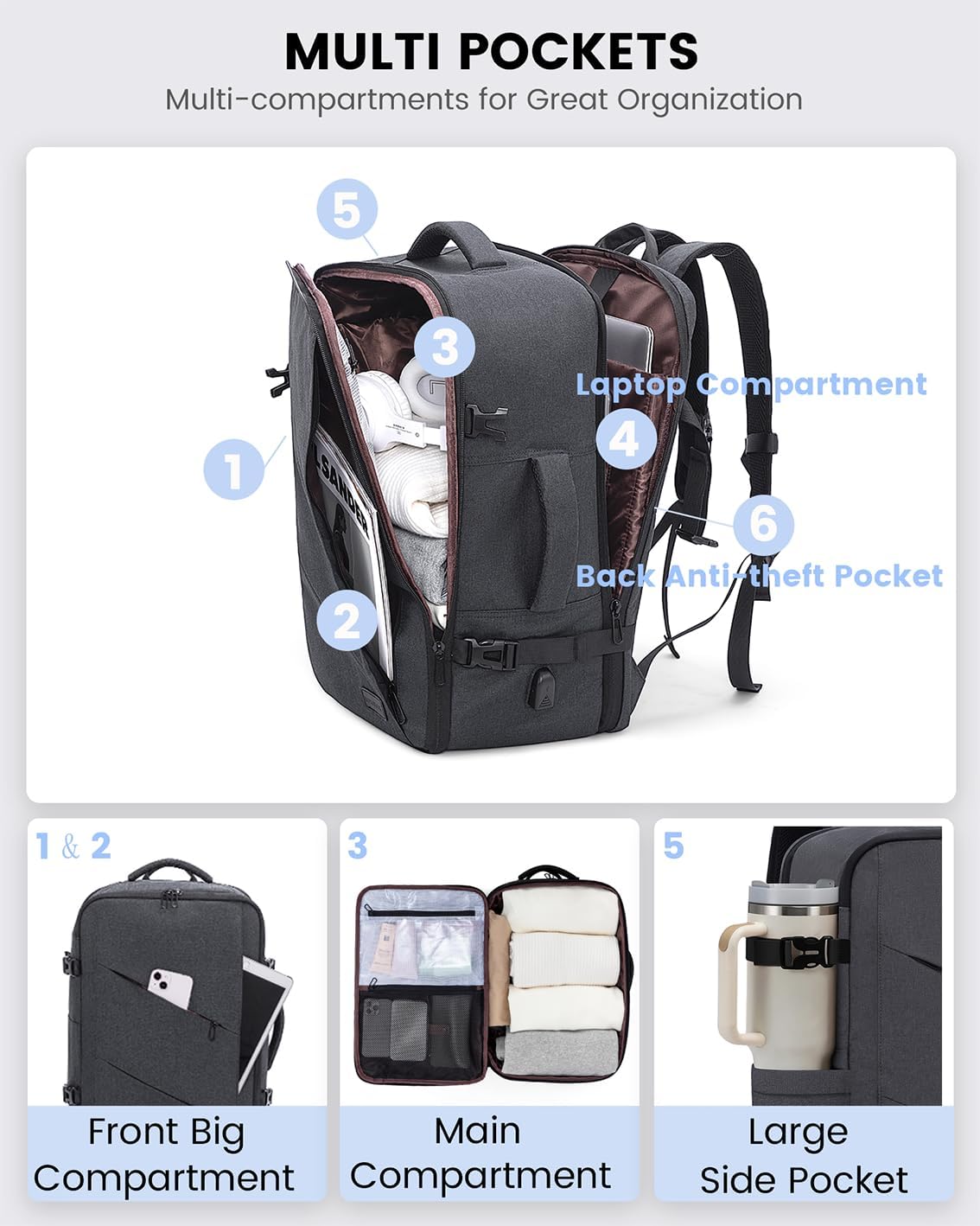 Backpack, 40L Backpack, Backpack 17 Inch Backpack LOVEVOOK Travel Extra Large Carry on with USB Port, Water Resistant