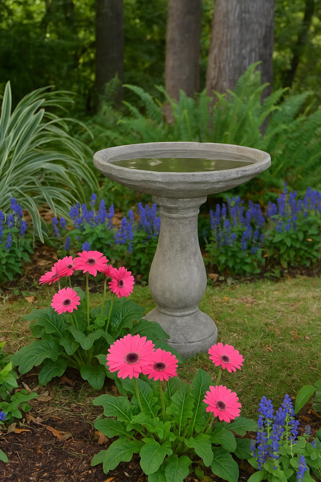 Solid Rock Stoneworks Classic Oval Concrete Birdbath – 24” Tall Outdoor Garden Accent – Heavy-Duty Handcrafted Cement Bird Bath – Weather Resistant Yard Décor – Made in USA- PreAged