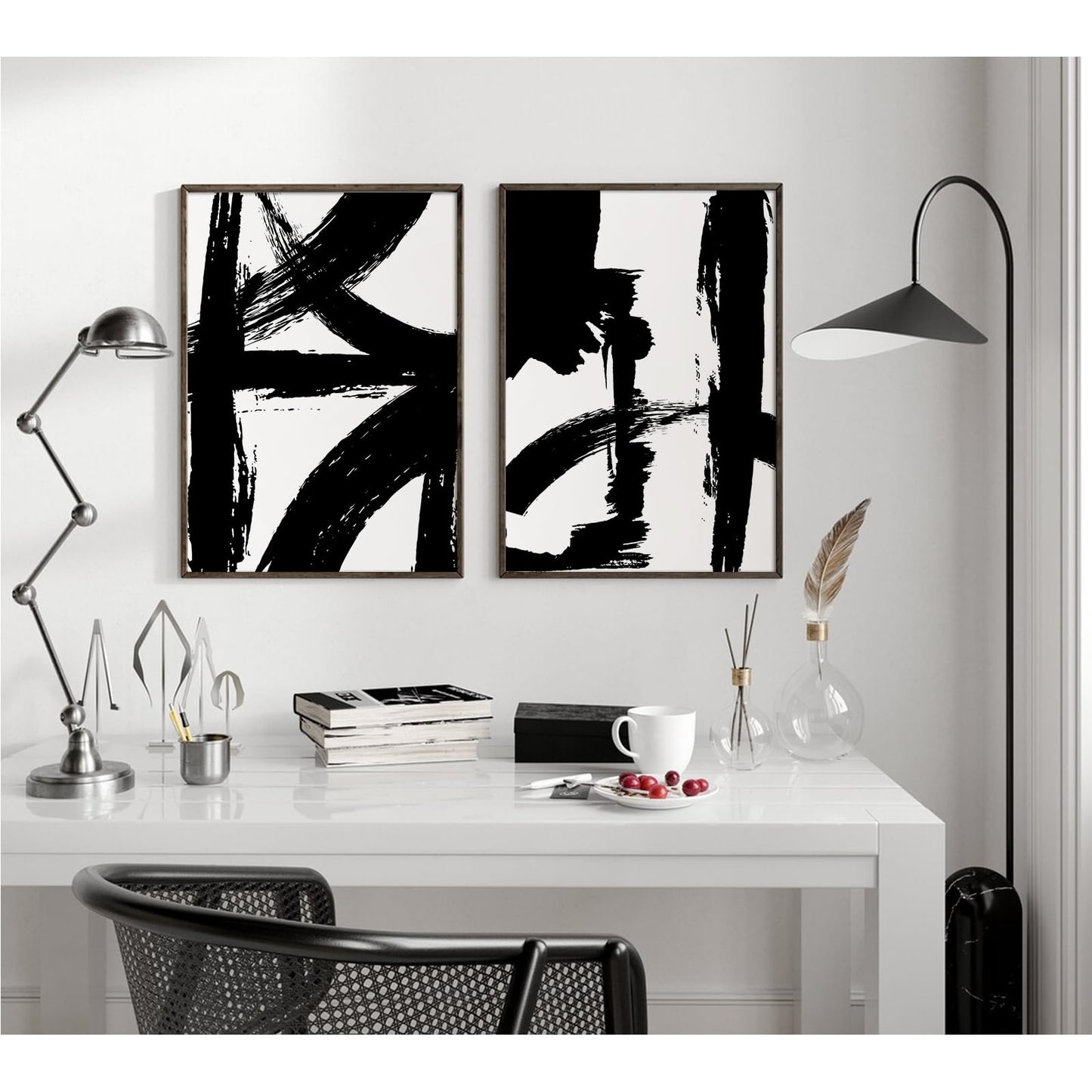 Tocliky Black and White Wall Art Abstract Modern Painting Minimalist Line Canvas Wall Art Decor Black And White Poster Abstract Artwork Prints for Living Room Bedroom 12x16 Inch Unframed Set of 2