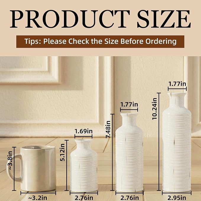 Firehold Ceramic Vase Set of 3, Flower Vases for Home Decor, Neutral Rustic Modern Farmhouse Vase, Decorative Centerpieces for Table Bookshelf Mantel Kitchen Living Room Office