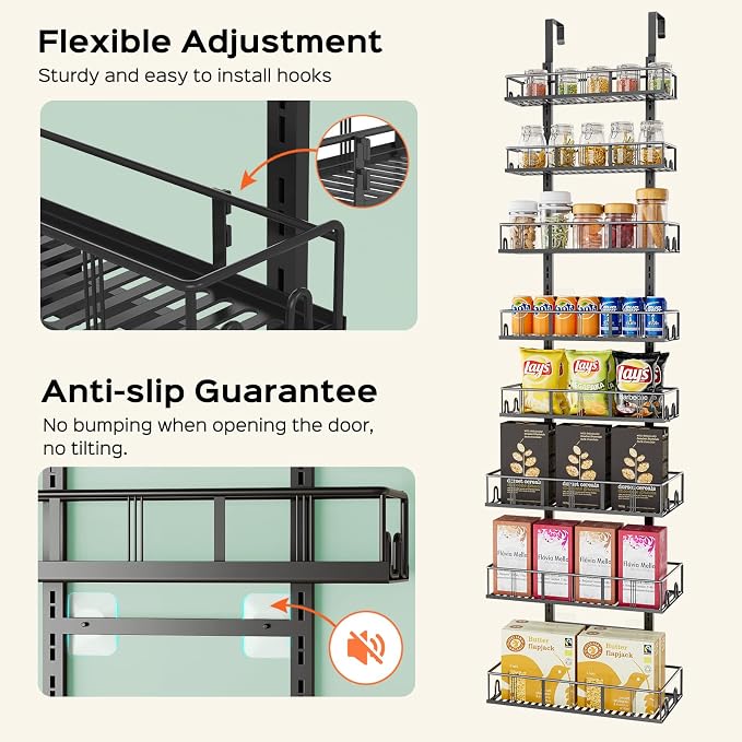 Bunoxea Black 8-Tier Over The Door Pantry Organizer, Pantry Organization And Storage, Metal Hanging Spice Rack Shelves Door, Home & Kitchen Essentials, Laundry Room Bathroom Organization