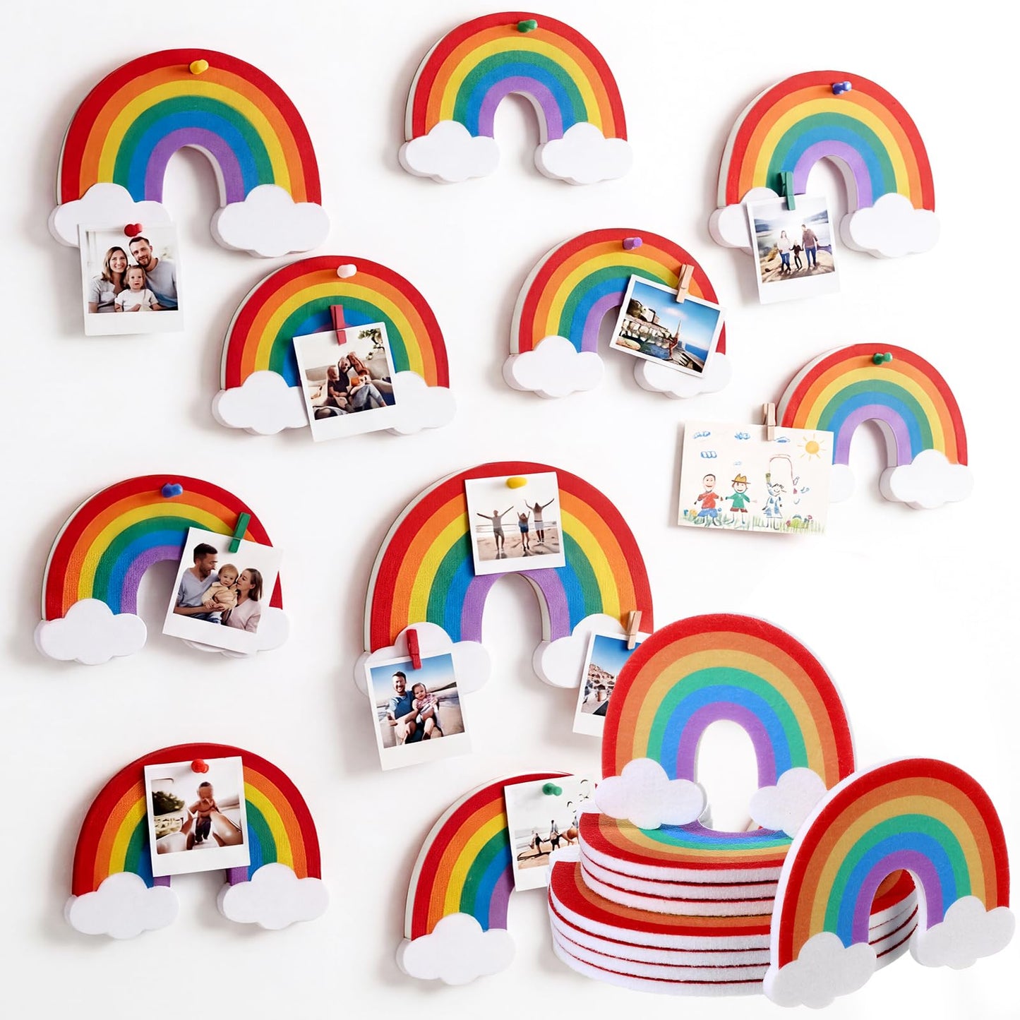 YooNotee 12 Pcs Rainbow Felt Wall Decor Rainbow Bulletin Board 3 Size Bohemian Nursery Decor Wall Hanging Supply for Nursery Bedroom Living Room Home Dorm Art