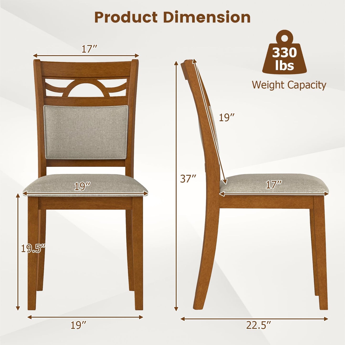 Giantex Wooden Dining Chairs Set of 4, Farmhouse Side Chairs w/Solid Rubber Wood Frames, Comfortable Backrests, Upholstered Fabric Kitchen Chairs, Perfect for Dining Room, Restaurant