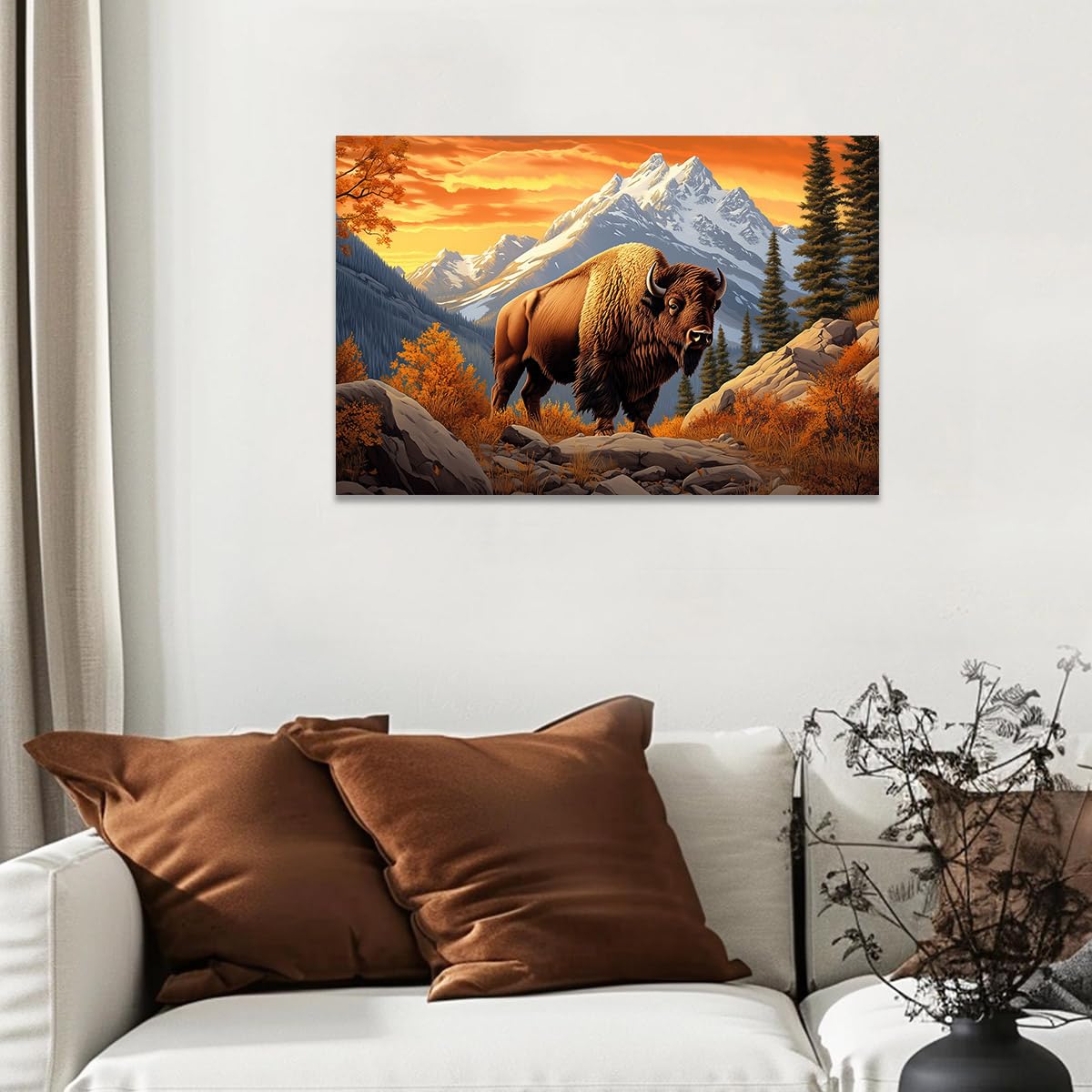 CCWACPP Buffalo Bison Canvas Wall Art Prints Wildlife Cow Pictures Cabin Buffalo Decor for Living Room Bedroom Home Office Decor Framed (12.00" x 18.00")