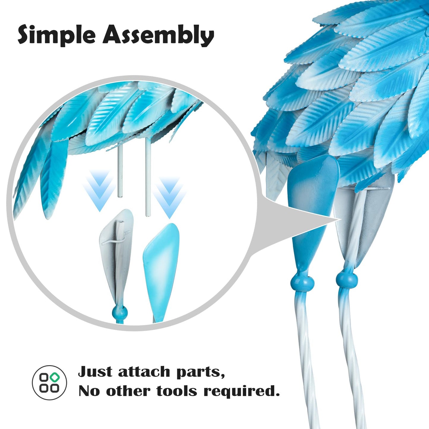 SUNREEK Metal Flamingo Statues, 2Pcs Blue Flamingo Yard Art Sculptures for Garden Home Patio Lawn Backyard Decorations