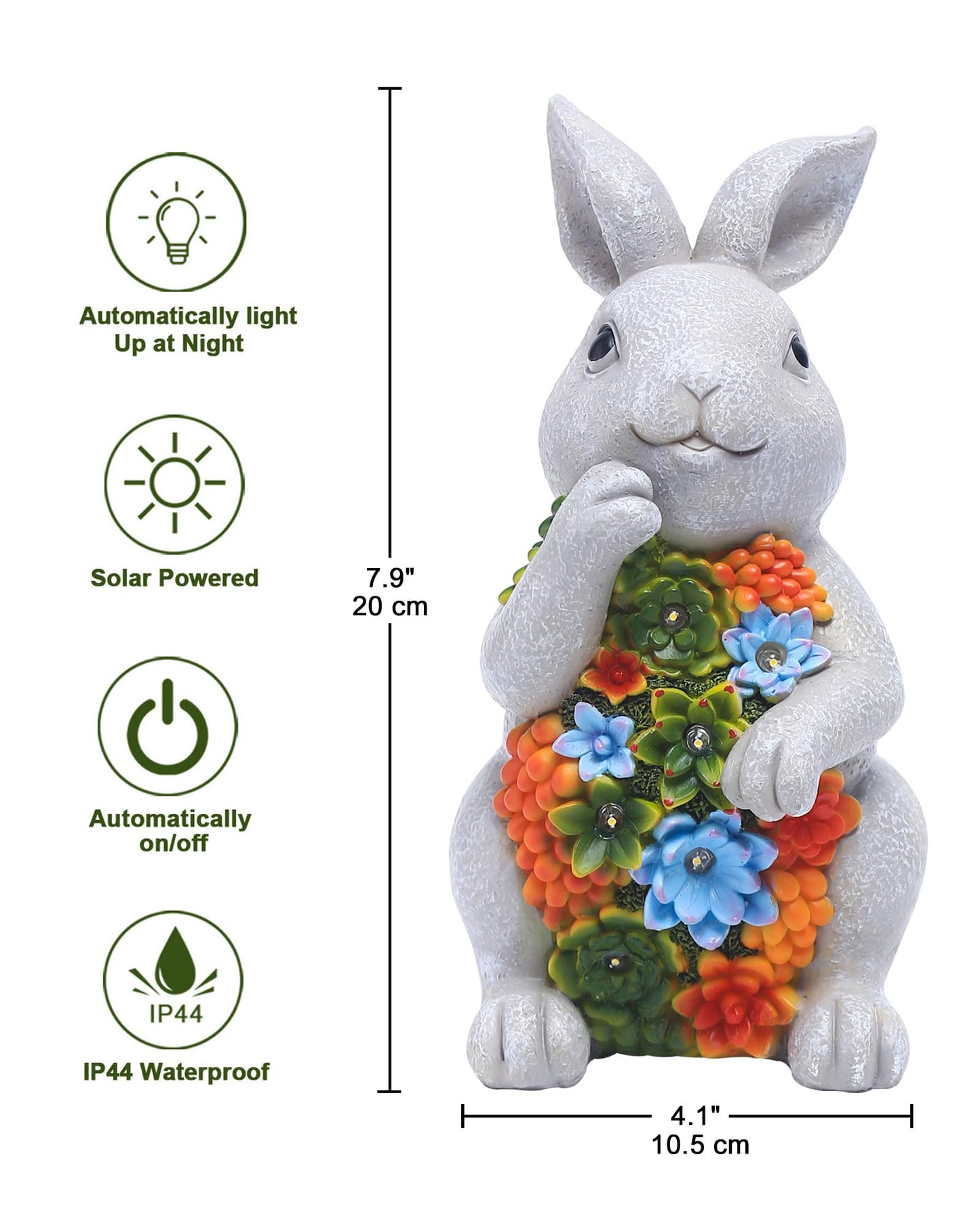 Nacome Solar Garden Outdoor Statues Bunny with Succulent and 7 LED Lights – Lawn Decor for Patio, Balcony, Yard Ornament for Mom Grandma Women