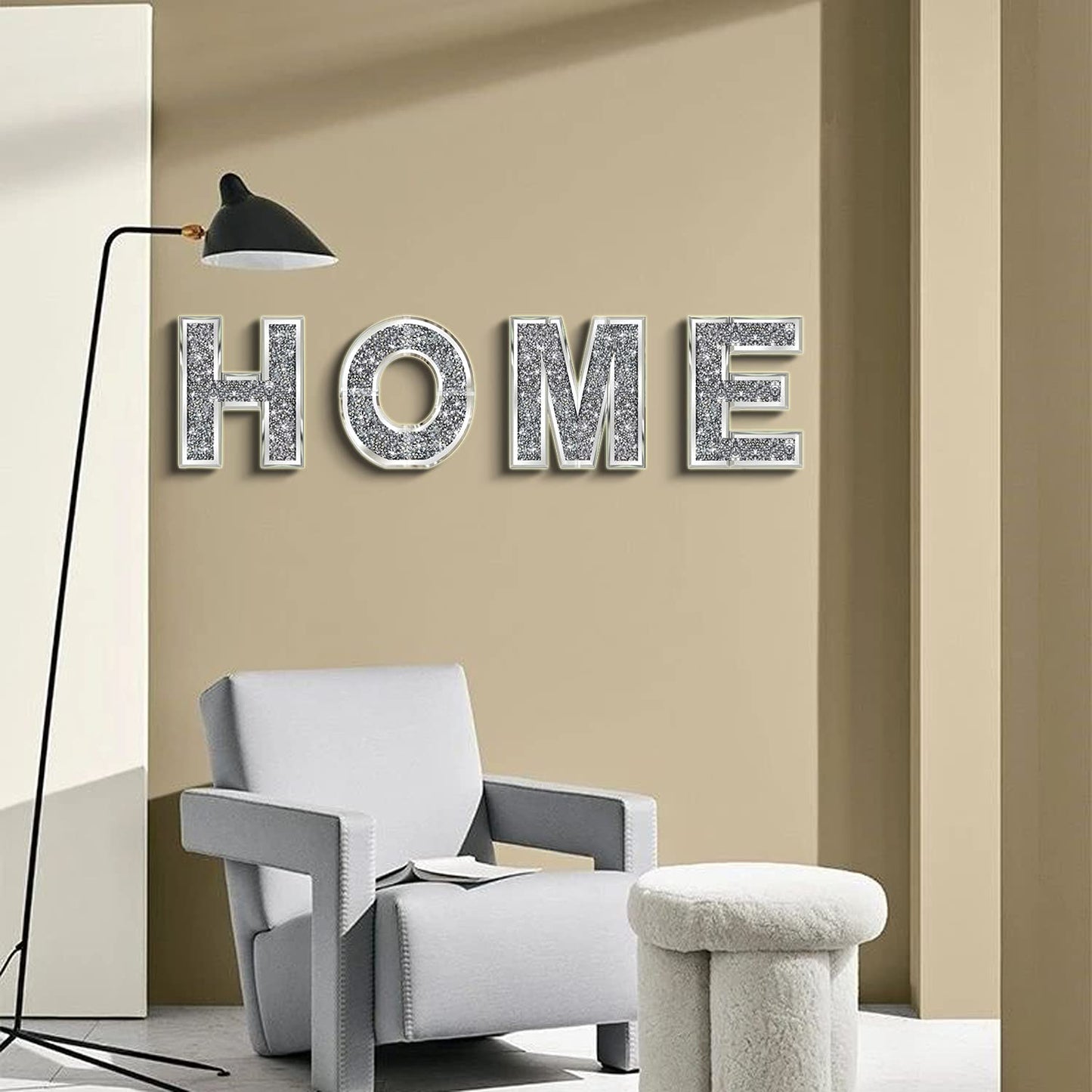 ZOLAPI 4 pcs Independent Letters Home.Glam Crystal Diamond Letters.Silver Mirror Glass Home Decoration for Wall, Fireplace, Bookshelf and Table.