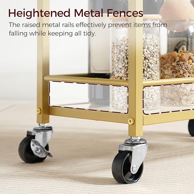 MAHANCRIS Bar Cart for The Home, 3-Tier Drink Cart on Wheels, Home Bar Serving Cart, Mini Bar Cart for Small Space, Kitchen, Dining Room, Gold RCJ40B01