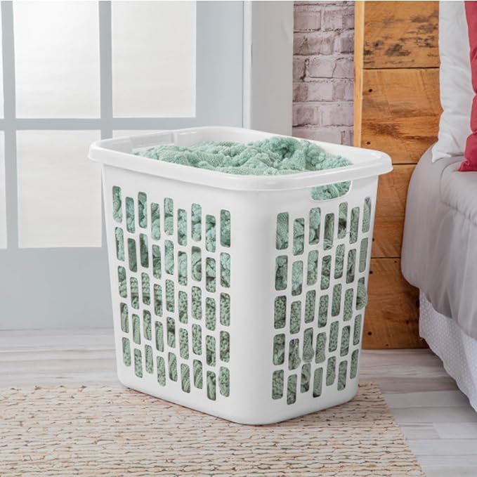 Sterilite Ultra Easy Carry Plastic Dirty Clothes Laundry Basket Hamper with Integrated Handles and Ventilation Holes, White (8 Pack)