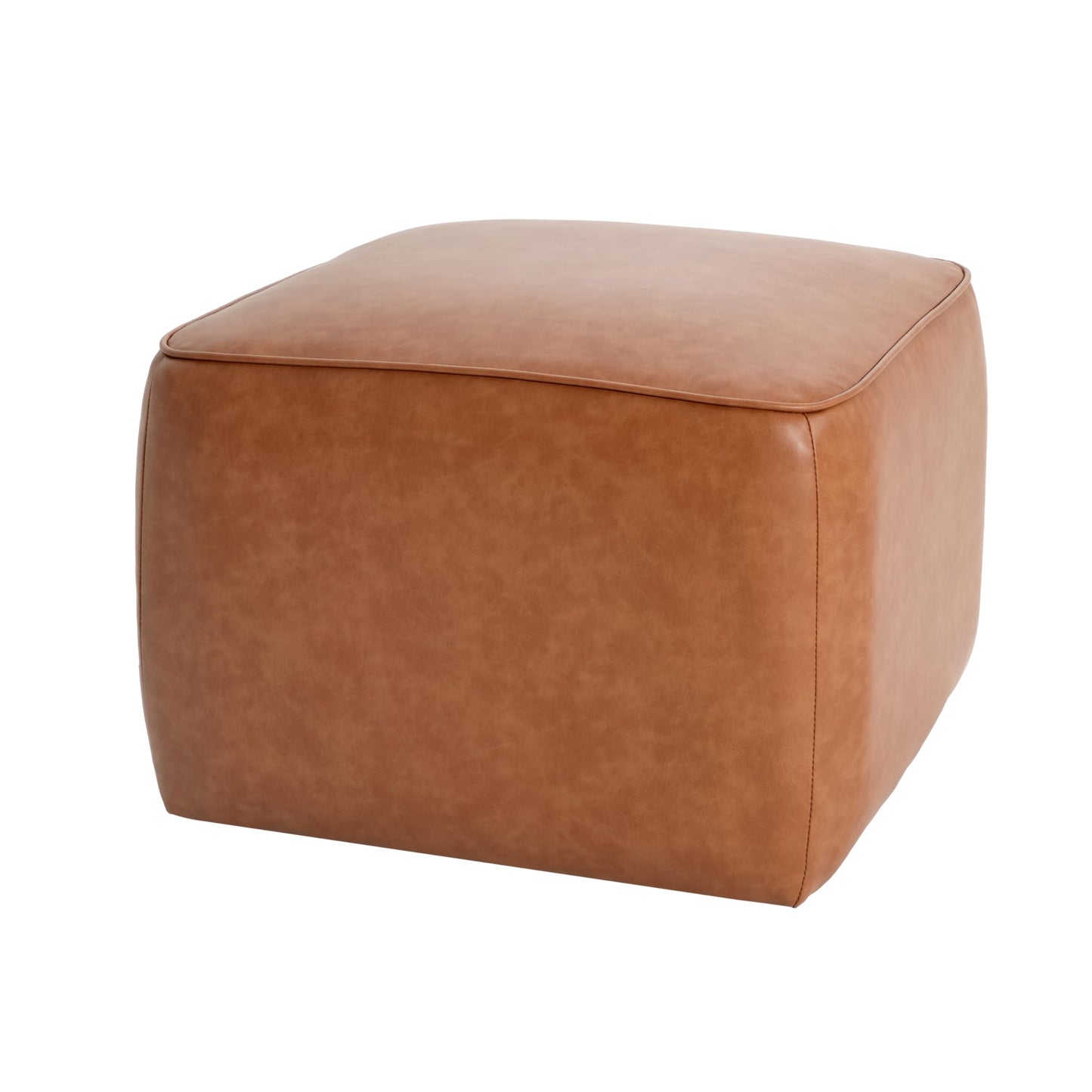 Christopher Knight Home Ellis Faux Leather Pouf Ottoman Foot Rest, Square PU Pouffe Ottoman Footstool, Living Room Sofa Couch Extra Seat, Modern Coffee Table for Home Office Bedroom, Tan Brown