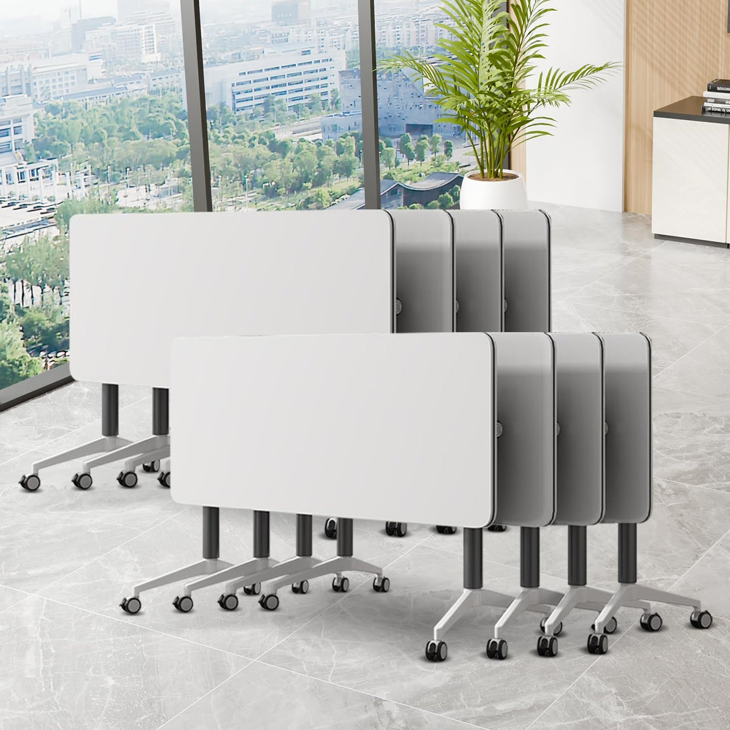 ZanyCajole Conference Room Table, Folding Conference Table with Silent Wheels, Modular Flip Top Mobile Training Tables for Office, Training Room, Meeting Rooms, School, 2-16 Person (8, White, 55.1in)