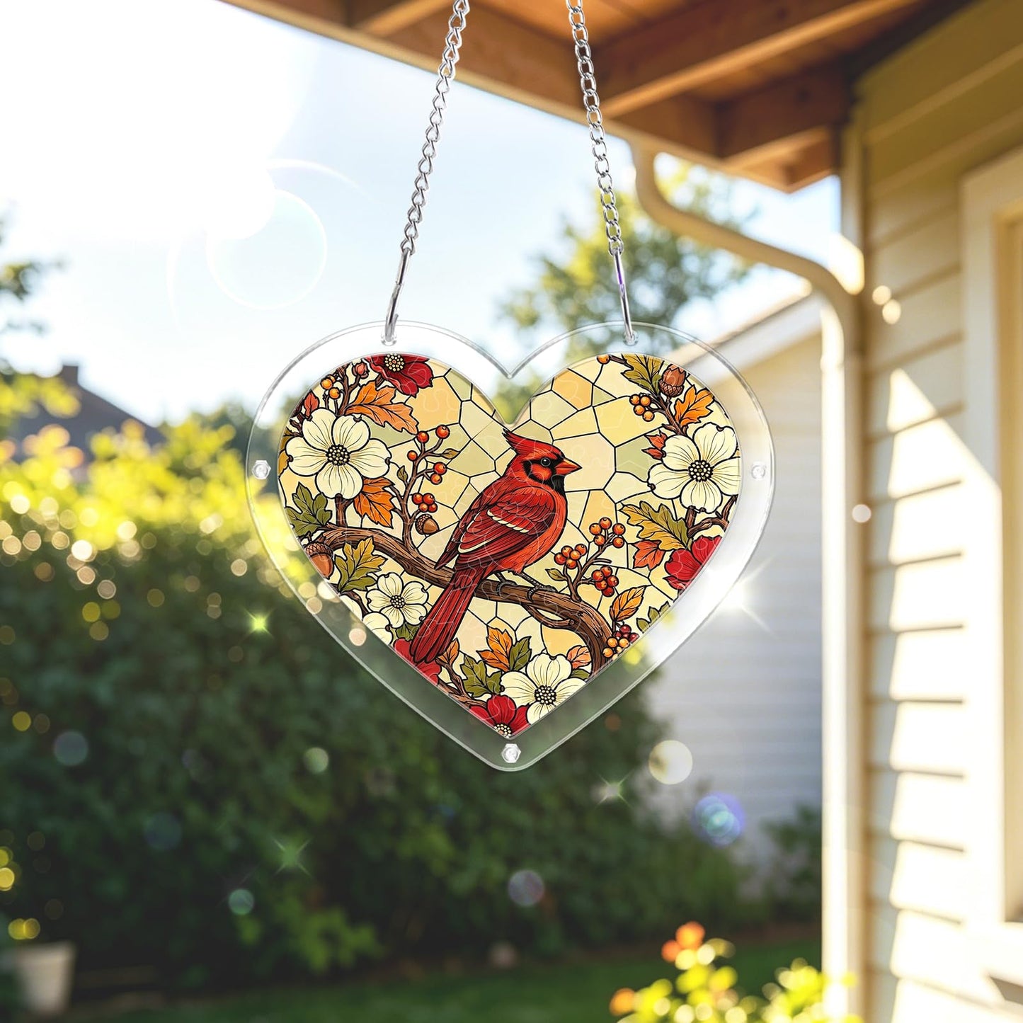 UNIQGIFTS Acrylic Puzzle Suncatcher, Cardinal Heart Sun Catchers Puzzle for Window Hanging, DIY Craft Puzzles for Adults, Ideal Gift for Women, Men, Wife, Mom, Home & Garden Decor, 7.4 in
