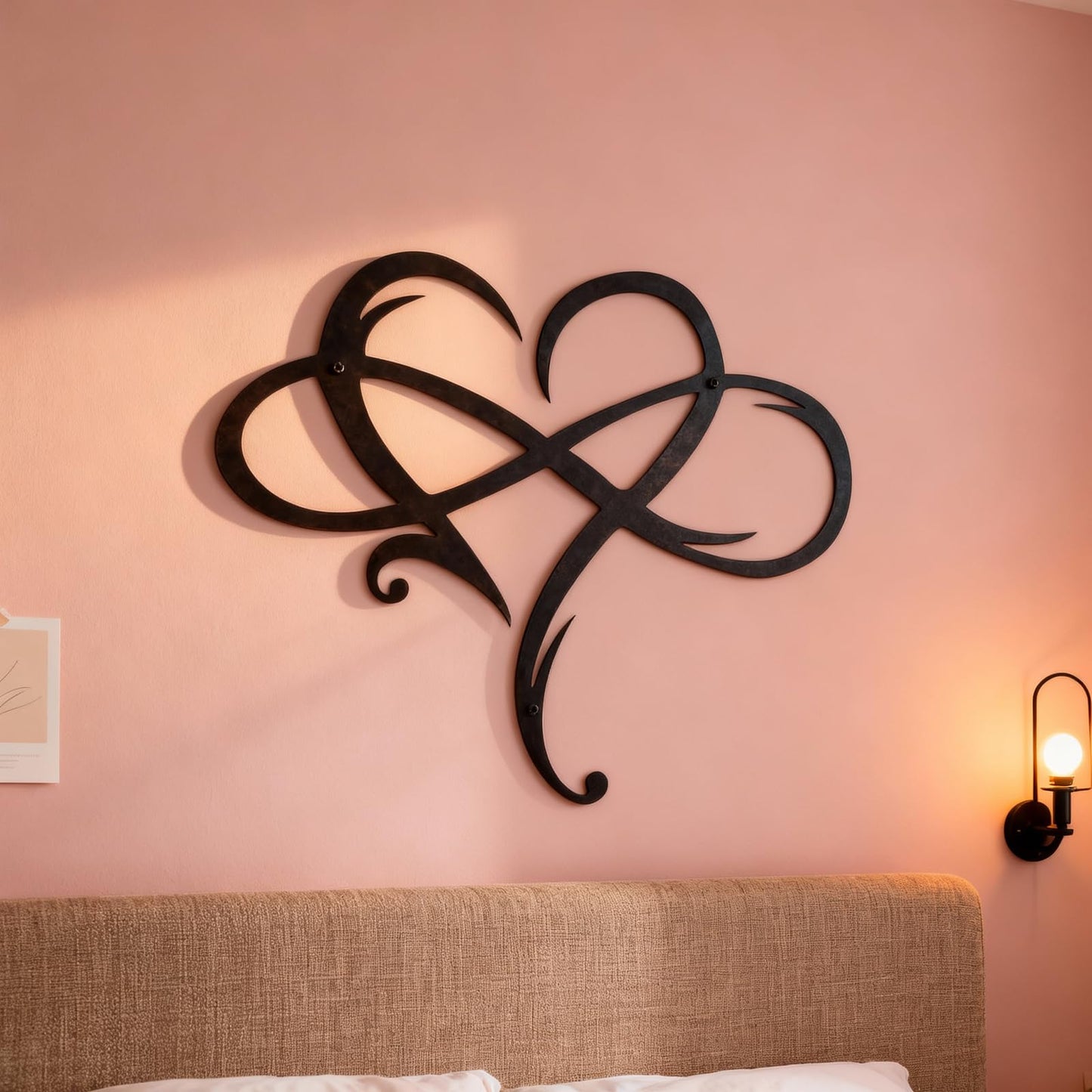 Infinity Heart Metal Wall Art Decor, Romantic Black Metal Art for Bedroom Living Room Bathroom, Personalized Love Gift for Mom Grandma, Spring Wedding Anniversary Housewarming Present for Her Him