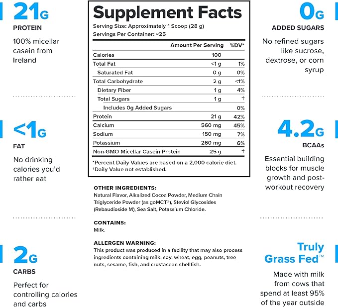 LEGION Casein Protein Powder (Dutch Chocolate) - Slow-Release Micellar Casein Protein Powder - Non-GMO, Gluten-Free & Naturally Sweetened Powder from Grass-Fed Cows (25 Servings)