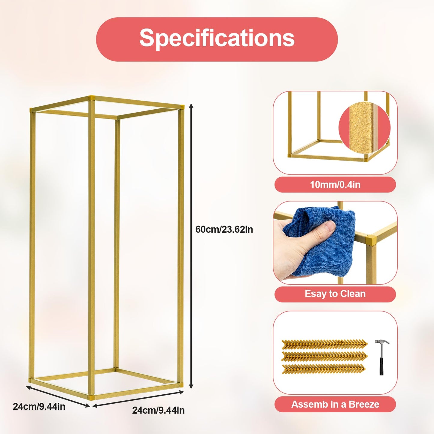 10 PCS 23.6inch Gold Column Wedding Flower Stand, Flower Floor Vase Display Rack, Wedding Centerpiece Flower Vase for Table, Tall Flower Holder for Home Party Wedding Decorations