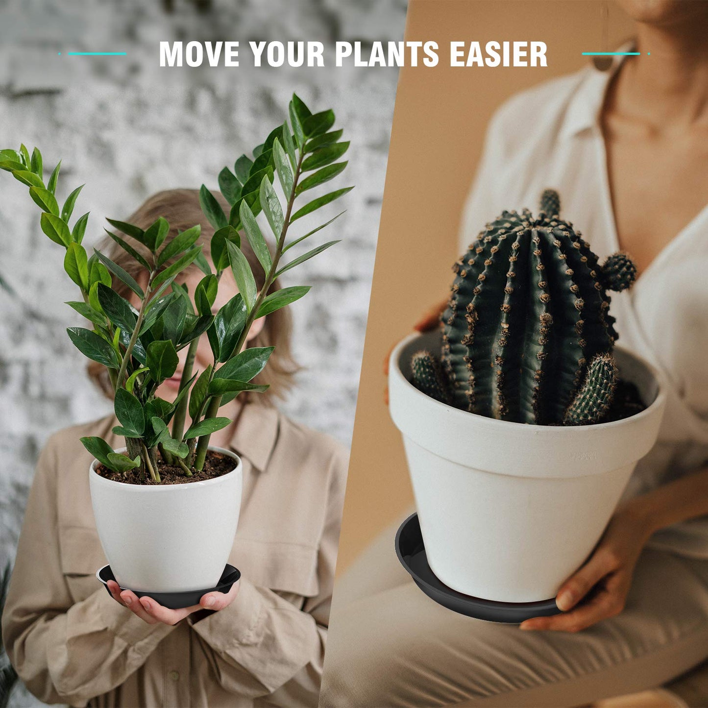 DUNPUTE 6 Pack Plant Saucer 4 6 8 10 12 14 16 18 20 22 Inch Plastic Plant Tray, Sturdy and Durable Flower Pot Container Accessories Plant Pot Saucers for Indoor and Outdoor (8 Inch, Black)
