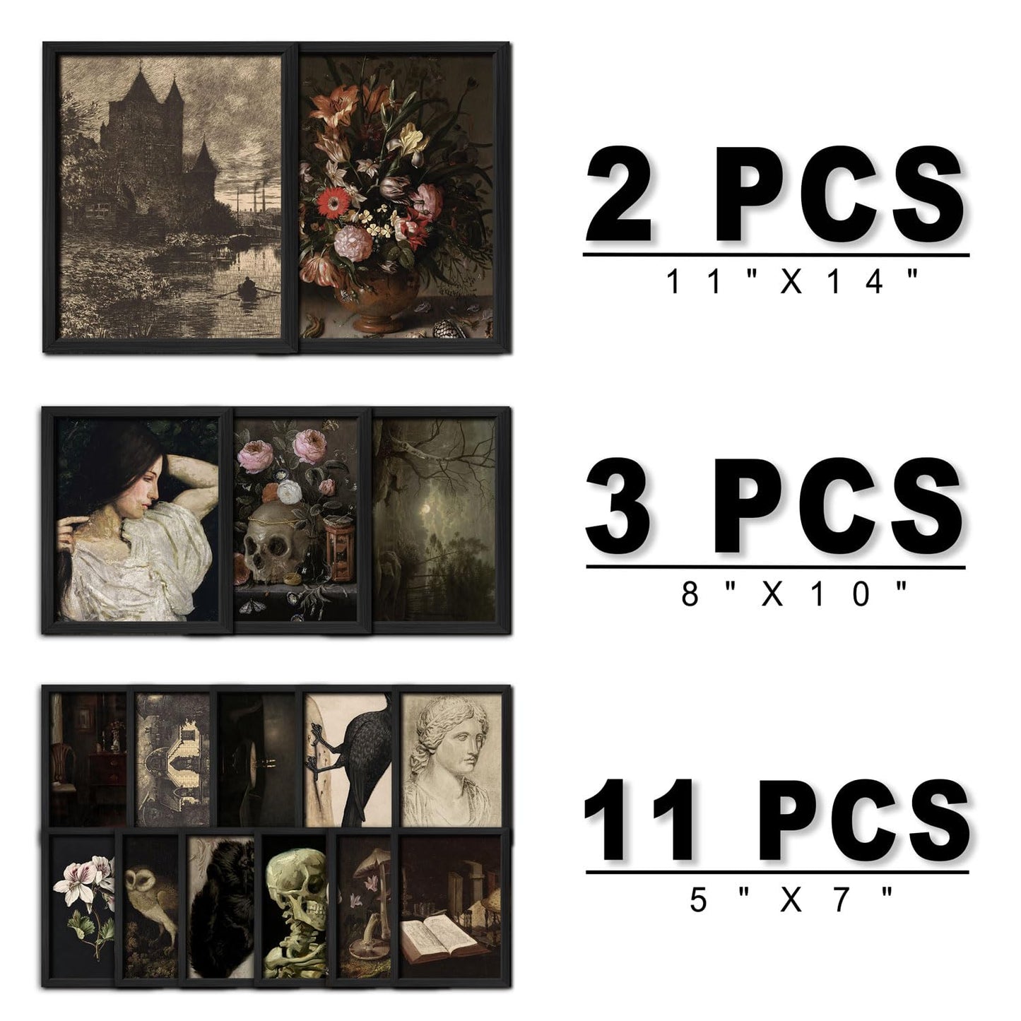 ANERZA 16 PCS Framed Dark Academia Room Decor, Gothic Home Decor, Moody Wall Art Prints for Bedroom, Gallery Wall Frame Set, Witchy Posters for Living Room Aesthetic, Halloween Dorm Collage Kit